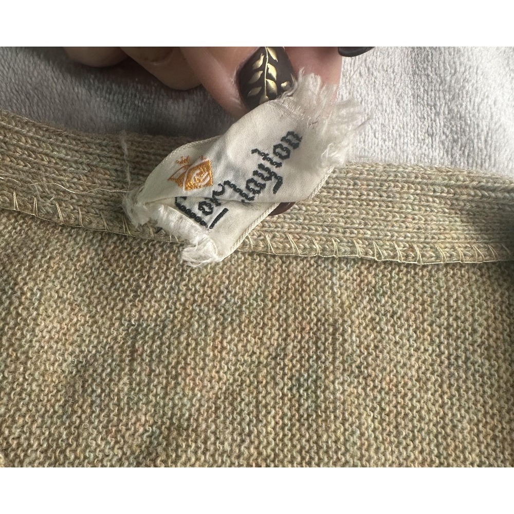 Vintage Lord Clayton Cardigan Sweater Mens Small Oatmeal Brown Button Front Knit - Picture 6 of 10